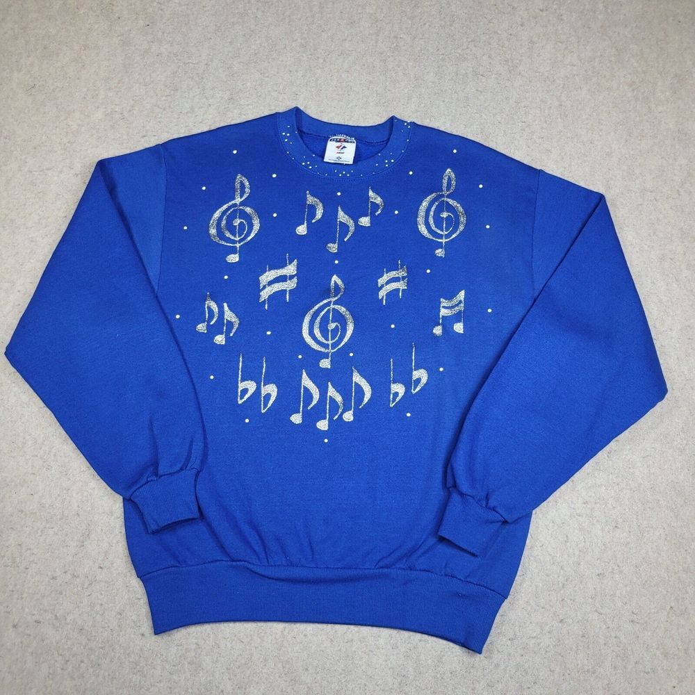 Vintage Jerzees Nublend Christmas Sweatshirt Womens M Blue Pullover Crew Neck